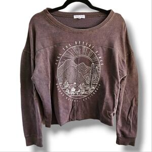 Pretty Rebel Dark Brown Fleece Lined Bohemian Grahpic Cropped Sweatshirt Small